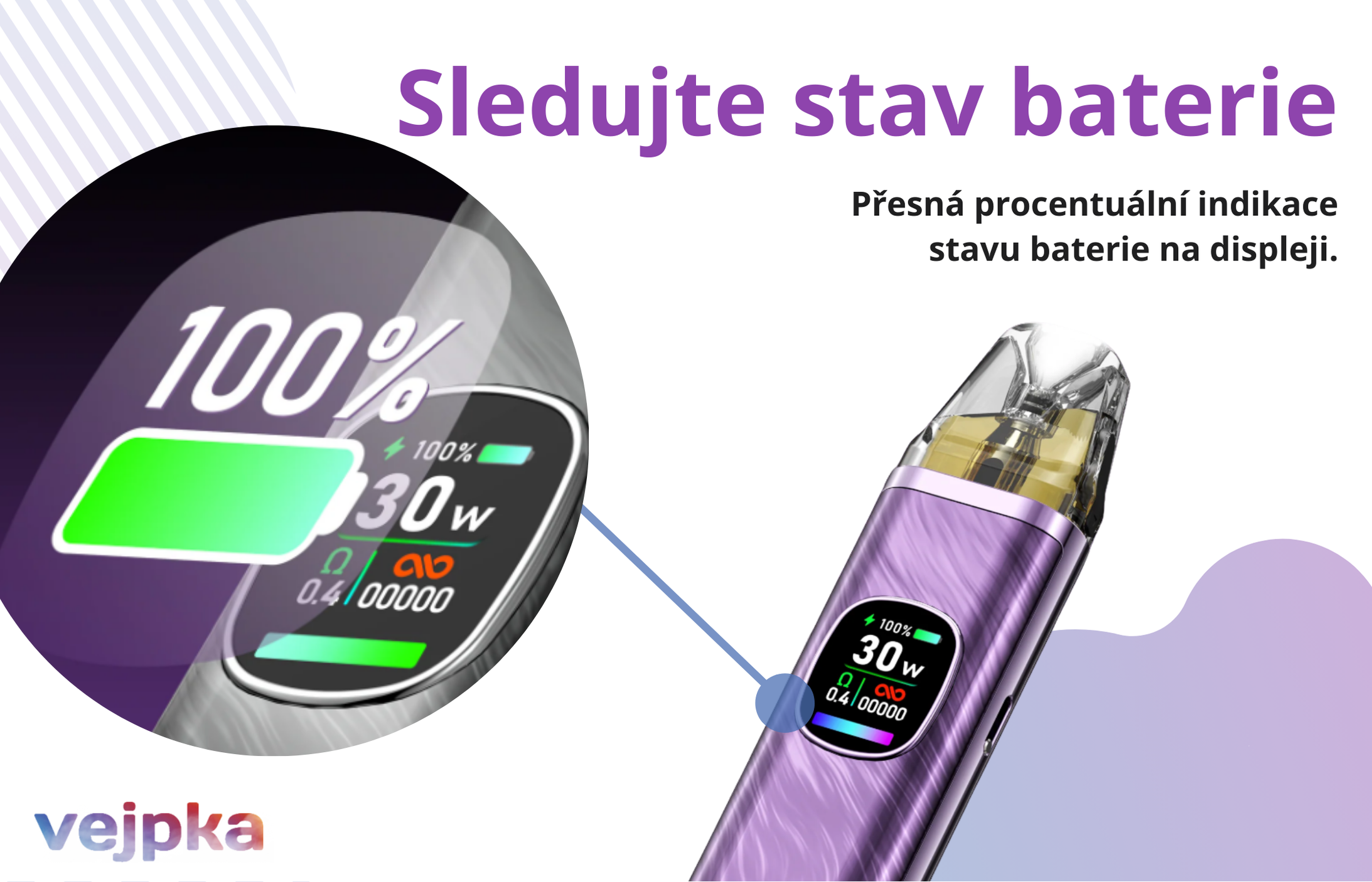 OXVA Xlim pro 2 detail na batériu na displeji